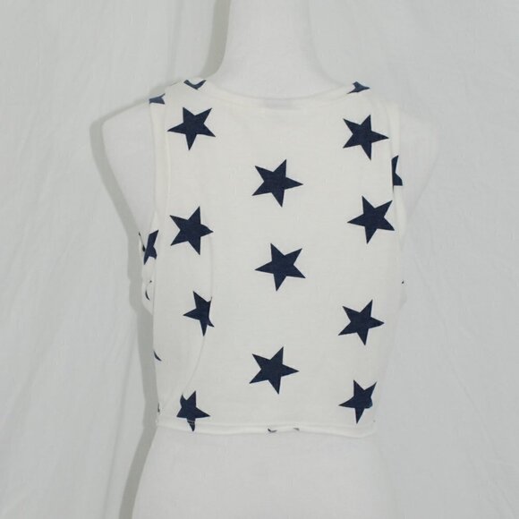 GeeGee Womens Medium White Crop Top Blue Stars Distressed 17” EUC USA America - Picture 4 of 5